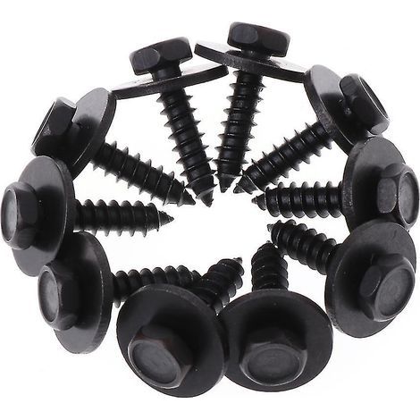 Packung mit 10 selbstschneidenden Schrauben 4,8 x 19 mm mit integrierter Unterlegscheibe und 8 mm Sechskantkopf, schwarz. (1/4)