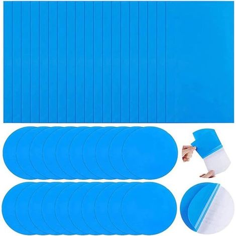 Kit 40 patchs réparation piscine auto-adhésifs PVC - 20 rect. 25x10 cm + 20 ronds Ø7,5 cm, bleu (1/5)