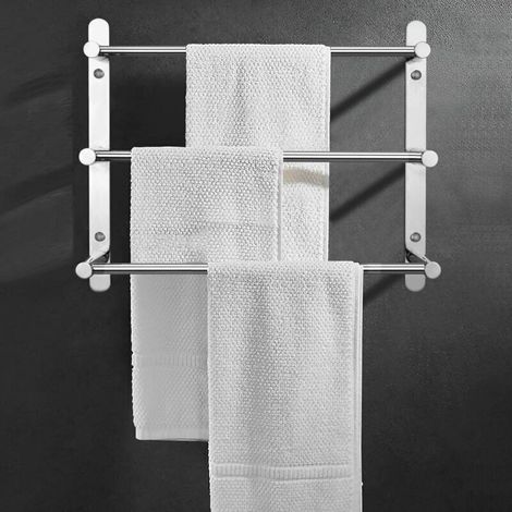 Porte-serviettes mural 3 barres en acier inoxydable 304 – 60 cm – Fixation murale – Résistant à la corrosion pour salle de bain et cuisine