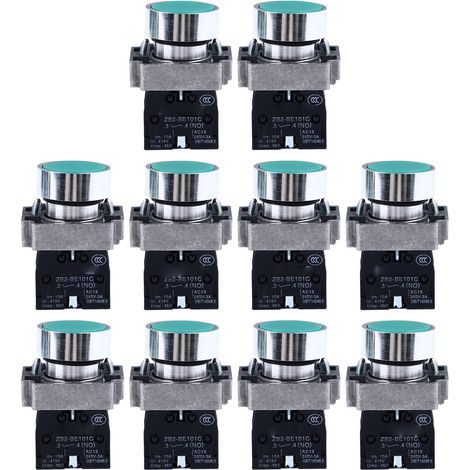 10 pièces interrupteur à bouton-poussoir auto-réinitialisation tête plate démarrage arrêt 22mm trou de montage AC240V XB2-BA31 (1/5)