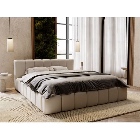 Lit rembourré avec rangement 140x200 velours gris clair Split (1/5)