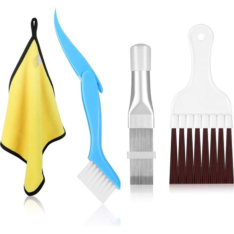 4 Pieces Air Conditioner Fin Comb, Air Conditioner Condenser Cleaning Brush, Condenser Cleaning Brush with Cleaning Towel, Stainless Steel Air Conditioning Cleaning Brush (1/5)