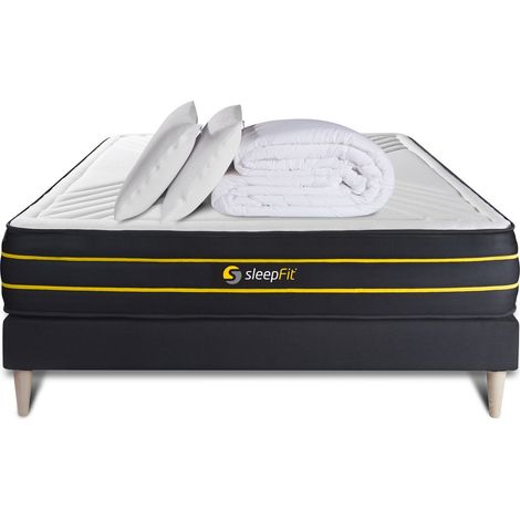 Komplettpaket Bett - Matratze 160x200 cm + Boxspringbett mit Lattenrost (im Set) + 2 Kopfkissen + Bettdecke - Ultra (1/5)