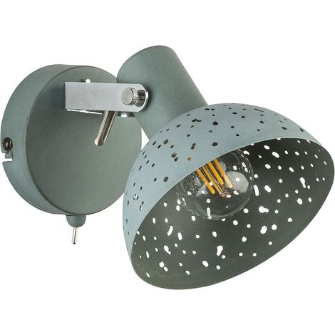 Wandleuchte schwenkbar Flurleuchte Wand Retro Wandlampe Vintage Wohnzimmer, grau antik, Stanzungen, 1x E14, LxBxH 15x12x12 cm
