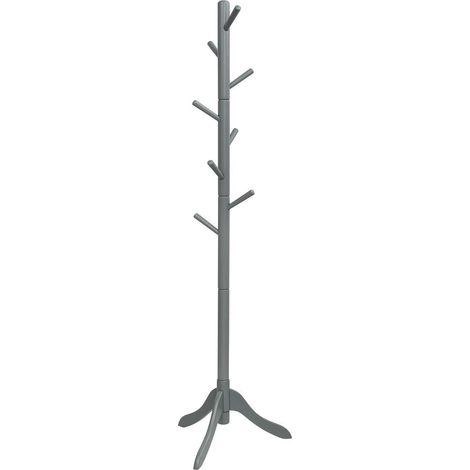 COSTWAY Perchero con Patas de Madera, 8 Ganchos, 3 Alturas Ajustables, Perchero de Pie con Forma de Árbol, para Gorras, Bolsas y Ropas, para Dormitorio, Entrada (Gris) (1/5)