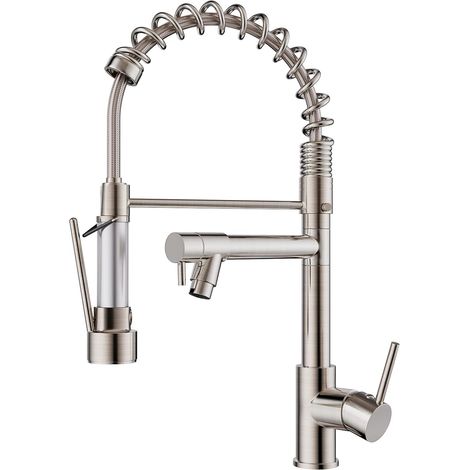 Robinet Cuisine, Mitigeur Cuisine, à Deux Poignées, Pivotant à 360°et Double Pulvérisation, Acier Inoxydable (1/5)