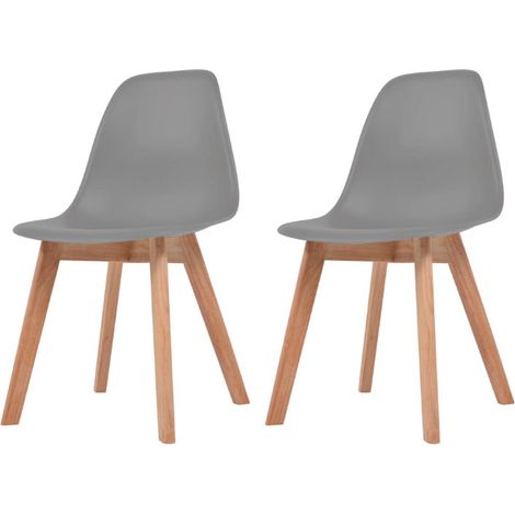 Chaise plastique gris et pieds hévéa massif Jhay - Lot de 2 (1/4)