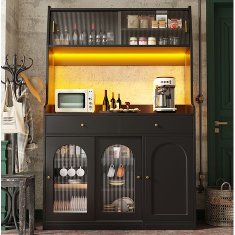 Mobile cucina alto con LED, 2 cassetti, ripiani regolabili, nero DESVIAE (1/5)