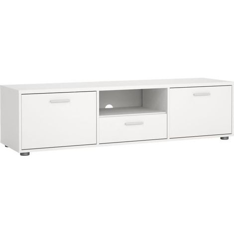 Meuble TV - MEDIA - Blanc mat - 2 portes, 1 tiroir - 147,2 x 39,8 x 38,4 cm (1/5)