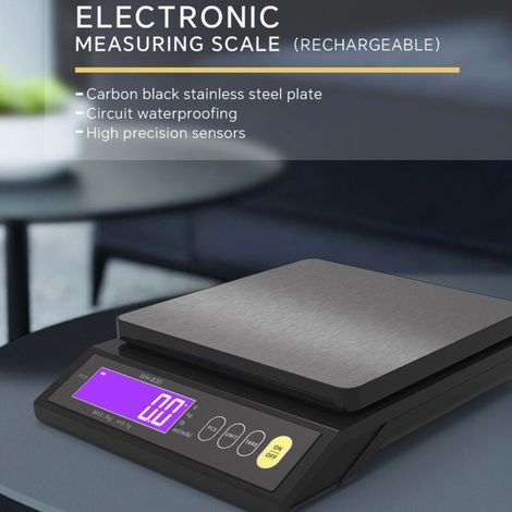Wiederaufladbare elektrische Küchenwaage, IP67 wasserdicht, hohe Präzision, mit Zähl-, Tara-, Nullstell-, automatischer Abschalt- und Einheitenumrechnungsfunktion. (1/5)