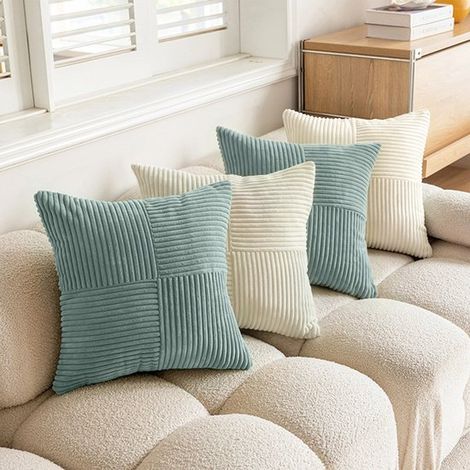 4 fodere per cuscini Boho,45 x 45 cm,con motivo a croce,fodere decorative in velluto a coste,fodere moderne per divano,bianco arancione (1/5)