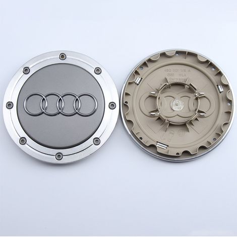 Cache-moyeu de roue 8 trous compatible Audi A6 C5, A4 B7, TT, A8 – Centre de jante, capuchon de moyeu pour jante voiture, accessoire roue auto en aluminium + ABS, kit 4 pièces – Gris (1/2)