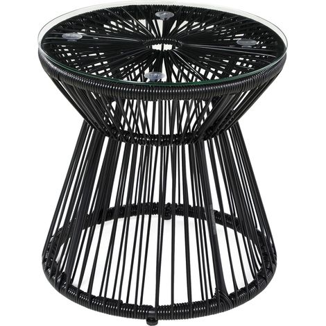 Table design tambour creux plateau en verre finition noire style bistrot forme ronde (1/5)