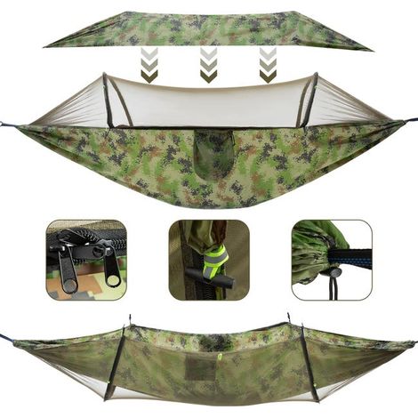 Tragbare Outdoor-Schaukel, Anti-Überschlag- und Anti-Mücken-Hängematte für Outdoor-Camping, Tarnfarbe 290 x 140 cm (ohne Logo)