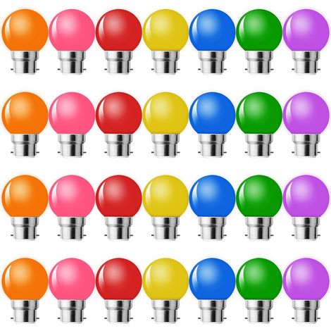 Lot de 28 Ampoules LED B22 Couleur - 2W G45 - Multicolore - Pour Guirlande Extérieure et Fête (1/5)