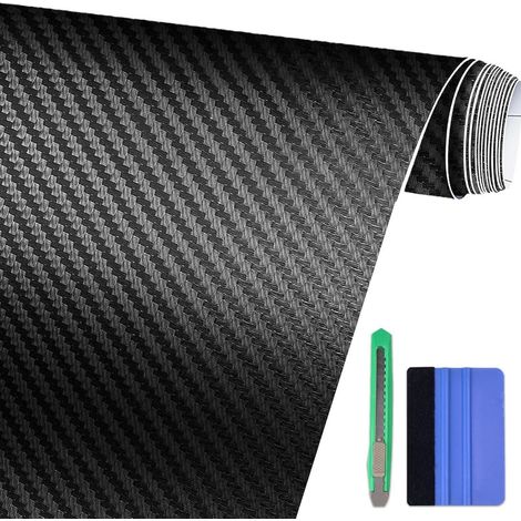 3D Carbon Folie Schwarz 150x30cm mit Werkzeug, selbstklebend, wasserdicht (1/3)