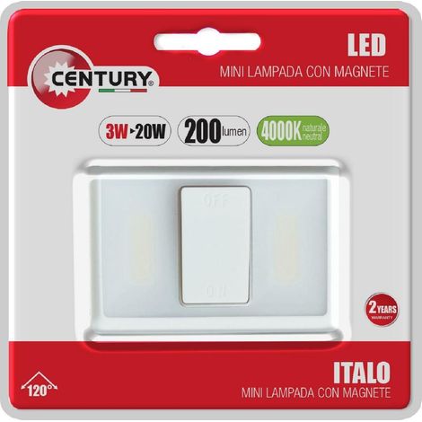 Century accessorio led interruttore mini lampada da armadio a batteria con magnete 3w 4000k 200lm ip20 it-030040