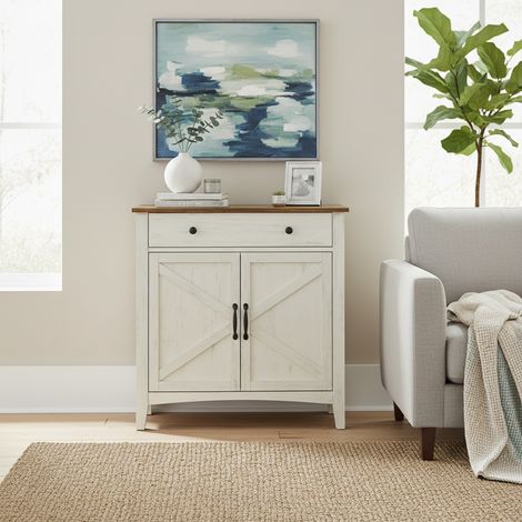 Armoire de Cuisine avec Portes, Buffet de Rangement à Tiroir, Étagère Réglable, Style Campagne, Blanc et Marron (1/5)