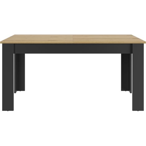 M&S – Table extensible rectangulaire 160 cm – Allonge centrale 40 cm – Décor chêne et noir – Système d'allonge synchronisée (1/10)