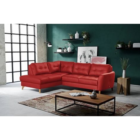 Canapé d'angle convertible en cuir italien de luxe 5 places NORIA avec coffre, rouge foncé, angle gauche (1/5)