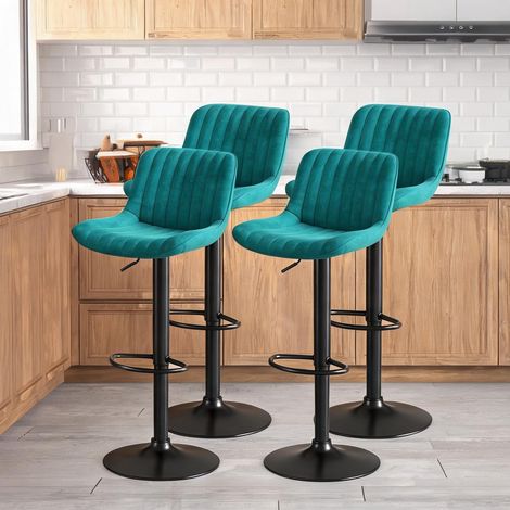 Lot de 4 chaises de bar pivotantes en velours bleu hauteur (1/5)