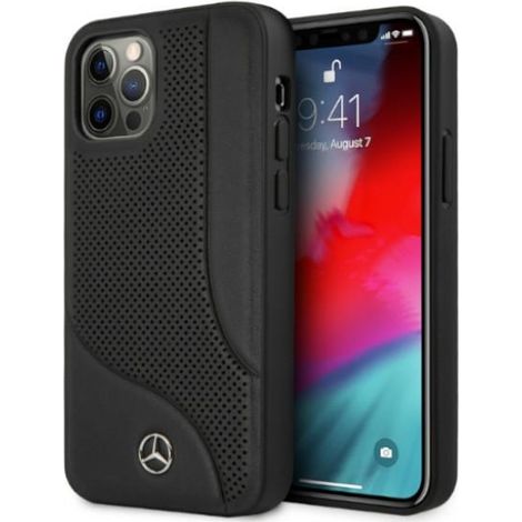 Custodia rigida nera/nera per iPhone 12 Pro Max6,7 Mercedes MEHCP12LCDOBK in pelle traforata con zona perforata. (1/5)