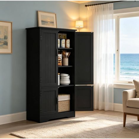Buffet rangement noir MDF 60x30x123 cm HAVRYA (1/5)