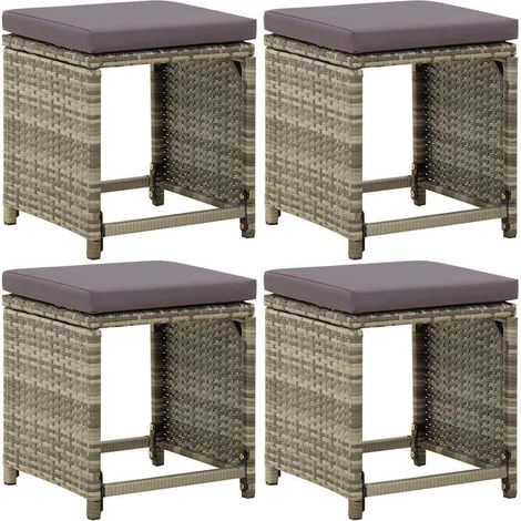 vidaXL Tabourets de jardin lot de 4 avec coussins Résine tressée Gris (1/5)