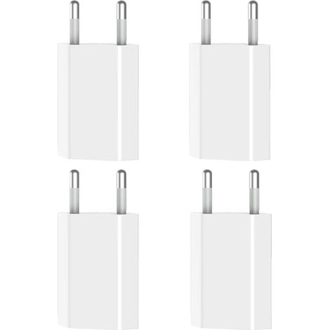 Lot de 4 Chargeurs USB Prise Murale 5V/1A Mini Bloc Alimentation Compact Compatible Smartphone Tablette Montre Connectée (Blanc) (1/4)