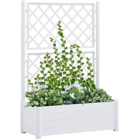 Jardinera con enrejado PP blanca 100x43x142 cm vidaXL