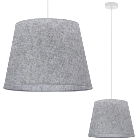 LAMPADA A SOSPENSIONE, CONO IN LINO, BIANCO, 1 PIATTO, PARALUME GRIGIO L03 38CM