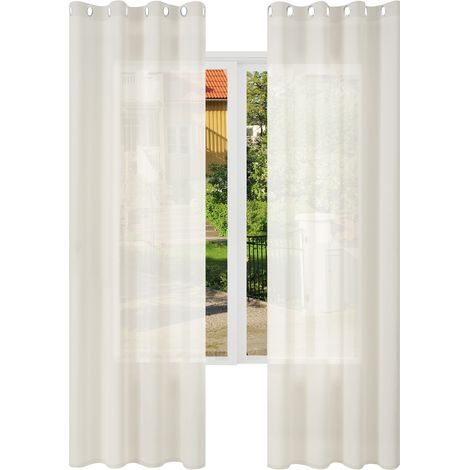 WOLTU 2er Gardinen Leinenoptik Vorhänge Halbtransparent Gardine mit Kräuselband für Schlafzimmer Wohnzimmer 135x175 cm Creme