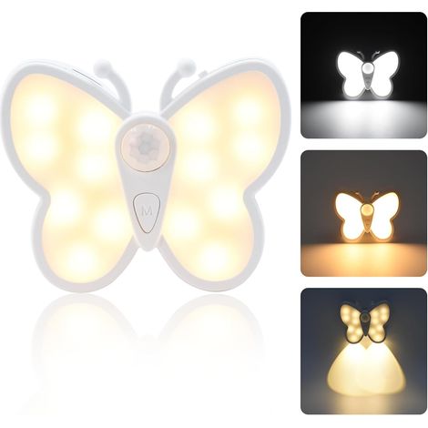 Lampe de Nuit avec Détecteur de Mouvement Applique Murale, Portable Veilleuse Sans Fil Papillons Lampe Mural Dimmable Rechargeable USB pour Couloir Cuisine Escalier Armoire Chambre D'enfant (1/5)