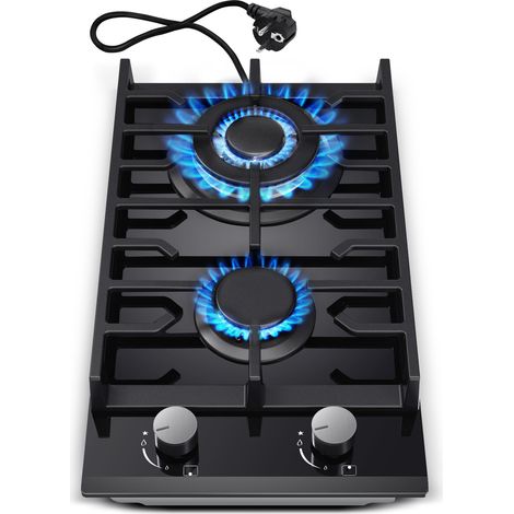 Plaque de cuisson gaz 2 feux 5200W – Brûleur wok 3400W – Verre trempé 8mm – Système de sécurité anti-fuite – Compact pour petits espaces