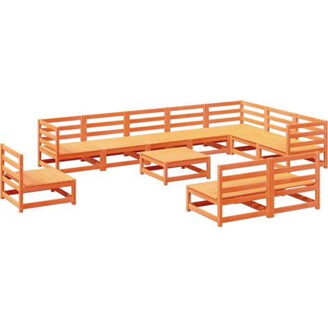 Set Divani da Giardino 11pz Marrone Cera Legno Massello di Pino vidaXL (1/5)