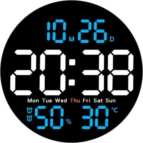 1 Pièce - Horloge Domestique Multifonction - Horloge Affichant Température et Humidité - Modèle 5501 Coque Noire Lumière Bleu Glacé (1/5)
