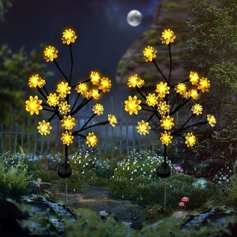 Luces solares de jardín Lotus de 2 piezas, iluminación solar LED para exteriores: lámparas solares decorativas para jardines, ideales para entradas de vehículos, caminos, patios, camping y fiestas (bl (1/5)
