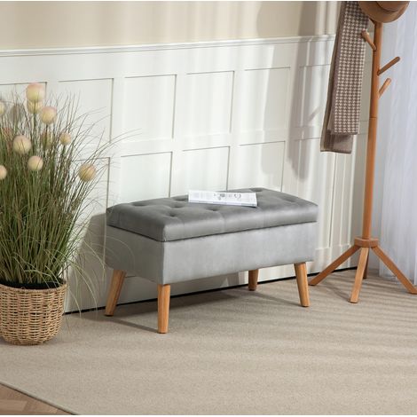 Banco baúl 80/35/40 cm gris con asiento acolchado y espacio de almacenaje (1/5)