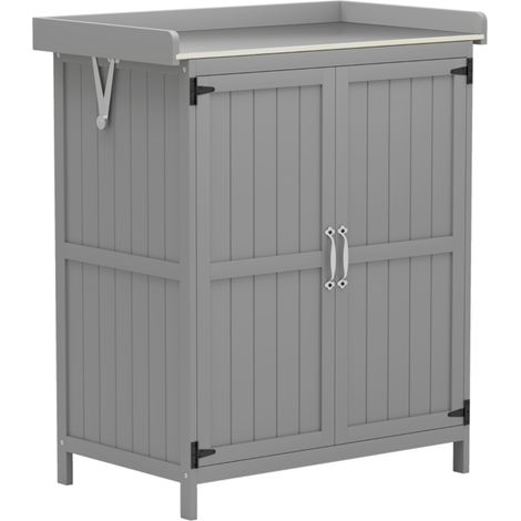 Armoire de jardin avec plan de travail en bois et acier inoxydable, double porte, gris (1/5)