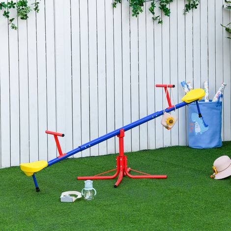 Balançoire à bascule pour enfant 3 à 8 ans trébuchet rotatif 360° pied 4 tiges poignée 184 x 76 x 71 cm. multicolore