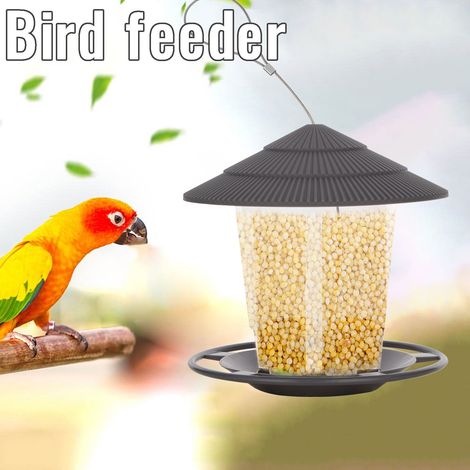 Distributeur De Graines Pour Oiseaux - En Plastique Transparent Avec Toit Ouvert - Pour Jardin Extérieur Terrasse Balcon - 1 Pièce (1/3)