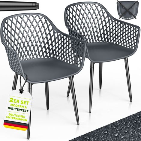 tillvex® Gartenstuhl 2er Set Wetterfest mit Armlehne Anthrazit Outdoor Stühle bis 120kg belastbar Gartenstühle UV-beständig Terrassenstuhl Gartenmöbel Terrasse Balkon Outdoor Garten
