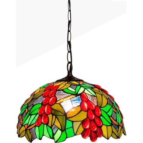 Barcelona Led – Suspension Tiffany en verre mosaïque florale – Ø 310mm – Culot E27 – Hauteur 210mm – Câble 950mm – Puissance 40W max – Utilisation intérieure IP20