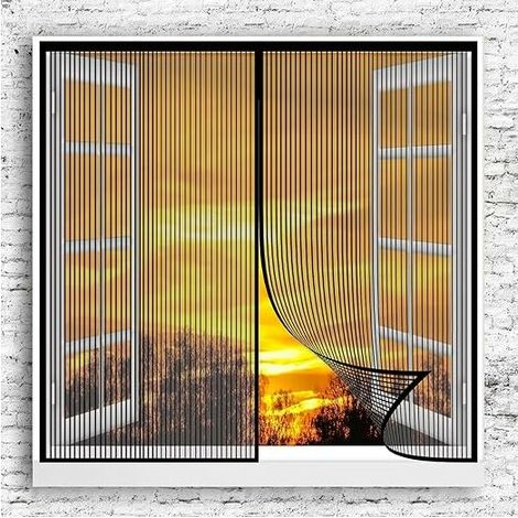 Moustiquaire Fenetre 110x140cm Fermeture Automatique Aimant Magnétique Moustiquaire Anti Insecte Pliable pour la Fenêtre, Noir