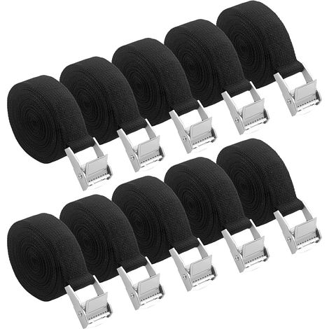 Lot de 10 sangles de serrage 25 mm x 4 m avec serrure pour vélos, poussettes, bagages de moto selon DIN EN 12195-2 (orange) (1/5)
