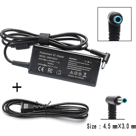Chargeur pour ordinateur portable HP 15-f004wm - 45W 19.5V 2.31A - Connecteur 3.0mm x 4.5mm (1/4)
