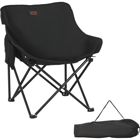 Chaise de camping pliable avec sac de transport et pochette latérale compact ultra légère noir idéal pour salon, chambre à coucher ou bureau facile à assembler avec instructions incluses