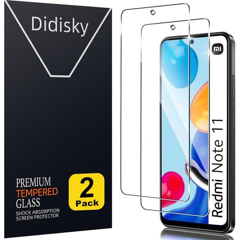 Lot de 2 films de protection d'écran en verre trempé pour Xiaomi Redmi Note 11, anti-traces de doigts, sans bulles, facile à nettoyer, dureté 9H, facile à installer, transparent (1/5)
