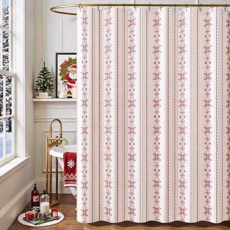 Weihnachtlicher Duschvorhang mit roten Schneeflocken auf weißem Grund 183 x 183 cm wasserdichtes Polyester festliche Winter-Badezimmerdekoration 12 (1/5)