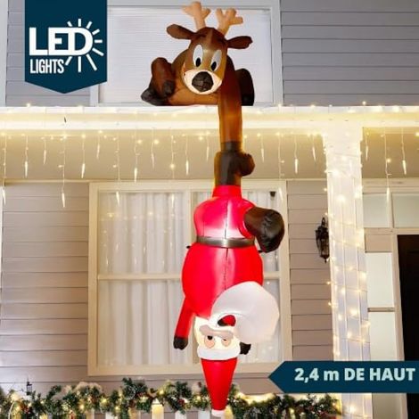 Décoration de Noël gonflable Joiedomi de 2,4 m (8 pi) représentant un renne et le Père Noël grimpants, avec LED intégrée, pour intérieur/extérieur/jardin/pelouse. (1/4)